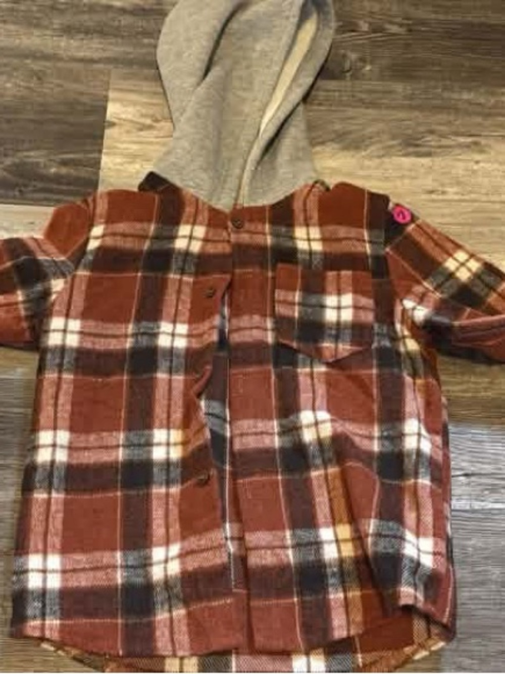 SHEIN Kids Plaid Button-Down Hooded Shirt - Rust, Gray, Black